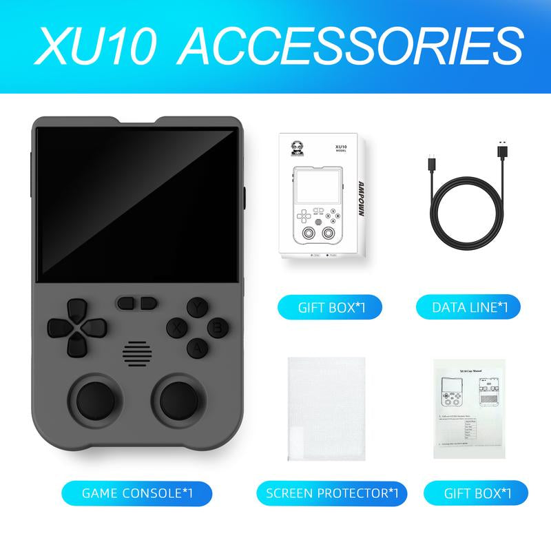 AMPOWN XU10 3.5 Inch Handheld Game Console for Summer, Retro 64G High-End Gaming Console, Dual Card Slot Support TF Card Expansion to 512GB, Support C2C Charger Protection White-64G